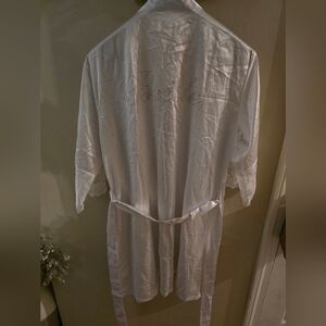 White Satin Bride Robe with Lace Detail